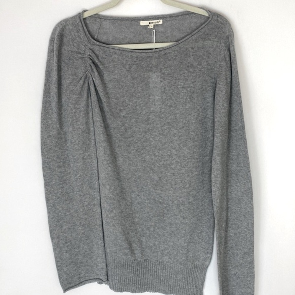 LA Made gray cotton shirred shoulder sweater large NWT